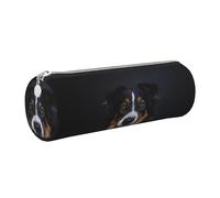 Tcoay Pencil Case Leather Cosmetic Pouch Bag Portable Pencil Pouch with Silver Zipper,Portrait of Border Collie Print