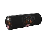 Tcoay Pencil Case Leather Cosmetic Pouch Bag Portable Pencil Pouch with Silver Zipper,Portrait of Rottweiler Dog Print