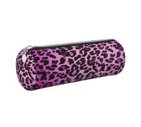 Tcoay Pencil Case Leather Cosmetic Pouch Bag Portable Pencil Pouch with Silver Zipper,Purple Leopard Print