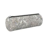 Tcoay Pencil Case Leather Cosmetic Pouch Bag Portable Pencil Pouch with Silver Zipper,Quatrefoil Moroccan Mother of Pearl
