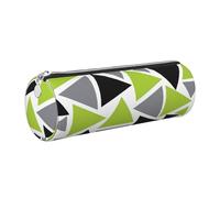 Tcoay Pencil Case Leather Cosmetic Pouch Bag Portable Pencil Pouch with Silver Zipper,Random Triangles Lime Green Gray Black On White