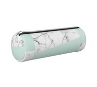 Tcoay Pencil Case Leather Cosmetic Pouch Bag Portable Pencil Pouch with Silver Zipper,Real White Marble Half Pastel Mint Green