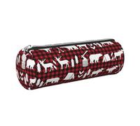 Tcoay Pencil Case Leather Cosmetic Pouch Bag Portable Pencil Pouch with Silver Zipper,Red Black Buffalo Check
