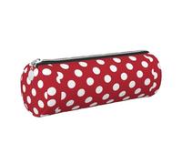 Tcoay Pencil Case Leather Cosmetic Pouch Bag Portable Pencil Pouch with Silver Zipper,Red Polka White Dots