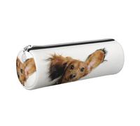 Tcoay Pencil Case Leather Cosmetic Pouch Bag Portable Pencil Pouch with Silver Zipper,Russian Toy Terrier Puppy On White Background