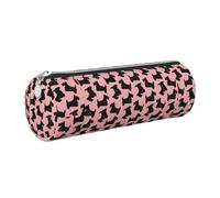 Tcoay Pencil Case Leather Cosmetic Pouch Bag Portable Pencil Pouch with Silver Zipper,Scottish Terrier Pattern Pink Black
