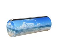 Tcoay Pencil Case Leather Cosmetic Pouch Bag Portable Pencil Pouch with Silver Zipper,Sea and Beach