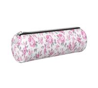 Tcoay Pencil Case Leather Cosmetic Pouch Bag Portable Pencil Pouch with Silver Zipper,Shabby Chic Floral Pink Pattern Pale Roses White
