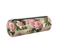 Tcoay Pencil Case Leather Cosmetic Pouch Bag Portable Pencil Pouch with Silver Zipper,Shabby Chic Pink Victorian Roses