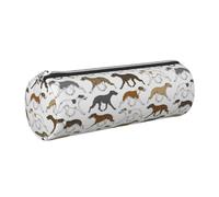 Tcoay Pencil Case Leather Cosmetic Pouch Bag Portable Pencil Pouch with Silver Zipper,Trotting Whippet Border Pattern