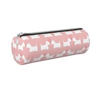Tcoay Pencil Case Leather Cosmetic Pouch Bag Portable Pencil Pouch with Silver Zipper,Westie Dogs Pattern