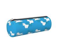 Tcoay Pencil Case Leather Cosmetic Pouch Bag Portable Pencil Pouch with Silver Zipper,Westie Dogs Running