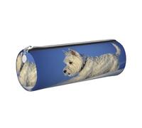 Tcoay Pencil Case Leather Cosmetic Pouch Bag Portable Pencil Pouch with Silver Zipper,Westie Winter West Highland White Terrier Dogs