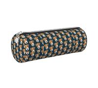 Tcoay Pencil Case Leather Cosmetic Pouch Bag Portable Pencil Pouch with Silver Zipper,Wire Fox Terrier Tan with Navy Blue