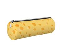 Tcoay Pencil Case Leather Cosmetic Pouch Bag Portable Pencil Pouch with Silver Zipper,Yellow Cheese Pattern
