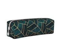 Tcoay Pencil Case Portable Cylindrical Pencil Pouch with Zipper Leather Cosmetic Pouch Bag,Abstract Nature Emerald Green