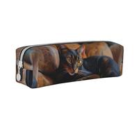 Tcoay Pencil Case Portable Cylindrical Pencil Pouch with Zipper Leather Cosmetic Pouch Bag,Abyssinian Cat On The Sofa