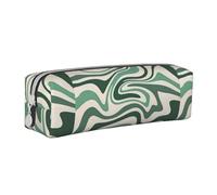 Tcoay Pencil Case Portable Cylindrical Pencil Pouch with Zipper Leather Cosmetic Pouch Bag,Aesthetic 70S Abstract Wavy Swirl Cute Sage Green Aesthetic