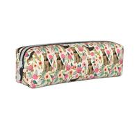 Tcoay Pencil Case Portable Cylindrical Pencil Pouch with Zipper Leather Cosmetic Pouch Bag,Airedale Terrier Floral Print