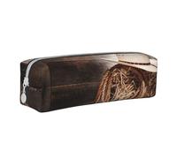 Tcoay Pencil Case Portable Cylindrical Pencil Pouch with Zipper Leather Cosmetic Pouch Bag,American West Rodeo Cowboy Straw Hat Traditional Western Ranching Rope Old Wood Ranch Barn