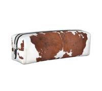 Tcoay Pencil Case Portable Cylindrical Pencil Pouch with Zipper Leather Cosmetic Pouch Bag,Animal Brown Cowhide Print Cow