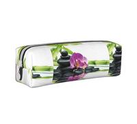 Tcoay Pencil Case Portable Cylindrical Pencil Pouch with Zipper Leather Cosmetic Pouch Bag,Asian Wellness with Zen Massage Stones Purple Orchid