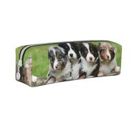 Tcoay Pencil Case Portable Cylindrical Pencil Pouch with Zipper Leather Cosmetic Pouch Bag,Australian Shepherd Small Puppies Quartet