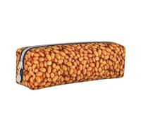 Tcoay Pencil Case Portable Cylindrical Pencil Pouch with Zipper Leather Cosmetic Pouch Bag,Baked Beans