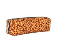 Tcoay Pencil Case Portable Cylindrical Pencil Pouch with Zipper Leather Cosmetic Pouch Bag,Baked Beans