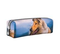 Tcoay Pencil Case Portable Cylindrical Pencil Pouch with Zipper Leather Cosmetic Pouch Bag,Beautiful Rough Collie
