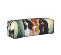Tcoay Pencil Case Portable Cylindrical Pencil Pouch with Zipper Leather Cosmetic Pouch Bag,Black Golden Cavalier King Charles Spaniel