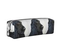 Tcoay Pencil Case Portable Cylindrical Pencil Pouch with Zipper Leather Cosmetic Pouch Bag,Black Long Hair Cocker Spaniel Dog