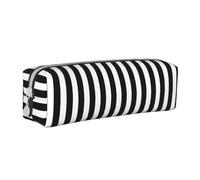 Tcoay Pencil Case Portable Cylindrical Pencil Pouch with Zipper Leather Cosmetic Pouch Bag,Black White Striped