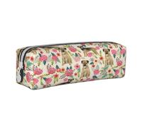 Tcoay Pencil Case Portable Cylindrical Pencil Pouch with Zipper Leather Cosmetic Pouch Bag,Border Terrier Florals Dog Breed Cream
