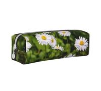Tcoay Pencil Case Portable Cylindrical Pencil Pouch with Zipper Leather Cosmetic Pouch Bag,Bright Flower Lovely Daisy