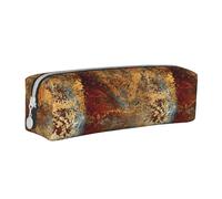 Tcoay Pencil Case Portable Cylindrical Pencil Pouch with Zipper Leather Cosmetic Pouch Bag,Brown Rust Colorful Metal Rusty Steel Iron Structure
