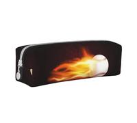Tcoay Pencil Case Portable Cylindrical Pencil Pouch with Zipper Leather Cosmetic Pouch Bag,Burning Baseball Fire Flame Pattern
