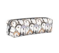 Tcoay Pencil Case Portable Cylindrical Pencil Pouch with Zipper Leather Cosmetic Pouch Bag,Cartoon Siberian Husky Dog