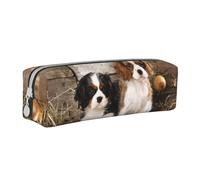 Tcoay Pencil Case Portable Cylindrical Pencil Pouch with Zipper Leather Cosmetic Pouch Bag,Cavalier King Charles Spaniel Small Puppies