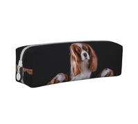 Tcoay Pencil Case Portable Cylindrical Pencil Pouch with Zipper Leather Cosmetic Pouch Bag,Cavalier King Charles Spaniel Mother with Cubs