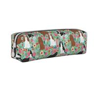 Tcoay Pencil Case Portable Cylindrical Pencil Pouch with Zipper Leather Cosmetic Pouch Bag,Cavalier King Charles Spaniel Floral