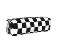 Tcoay Pencil Case Portable Cylindrical Pencil Pouch with Zipper Leather Cosmetic Pouch Bag,Checkerboard Chess Board
