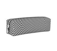 Tcoay Pencil Case Portable Cylindrical Pencil Pouch with Zipper Leather Cosmetic Pouch Bag,Classic Black and White Race Check Checkered Geometric Win