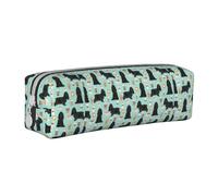 Tcoay Pencil Case Portable Cylindrical Pencil Pouch with Zipper Leather Cosmetic Pouch Bag,Cocker Spaniel with Coffees Black Cocker Spaniel Dog