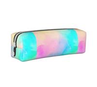Tcoay Pencil Case Portable Cylindrical Pencil Pouch with Zipper Leather Cosmetic Pouch Bag,Colorful Pastel Drawing Paper Rainbow