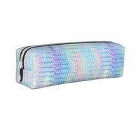 Tcoay Pencil Case Portable Cylindrical Pencil Pouch with Zipper Leather Cosmetic Pouch Bag,Colourful Rainbow Colour Hologram Holographic
