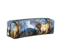 Tcoay Pencil Case Portable Cylindrical Pencil Pouch with Zipper Leather Cosmetic Pouch Bag,Cool Stag Deer Images