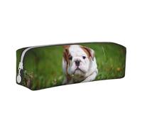 Tcoay Pencil Case Portable Cylindrical Pencil Pouch with Zipper Leather Cosmetic Pouch Bag,Cute Bulldog Puppy