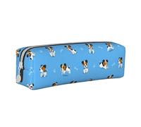Tcoay Pencil Case Portable Cylindrical Pencil Pouch with Zipper Leather Cosmetic Pouch Bag,Cute Jack Russell Terrier Dogs with Bones Pattern