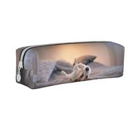 Tcoay Pencil Case Portable Cylindrical Pencil Pouch with Zipper Leather Cosmetic Pouch Bag,Cute Little Dog Jack Russell Terrier